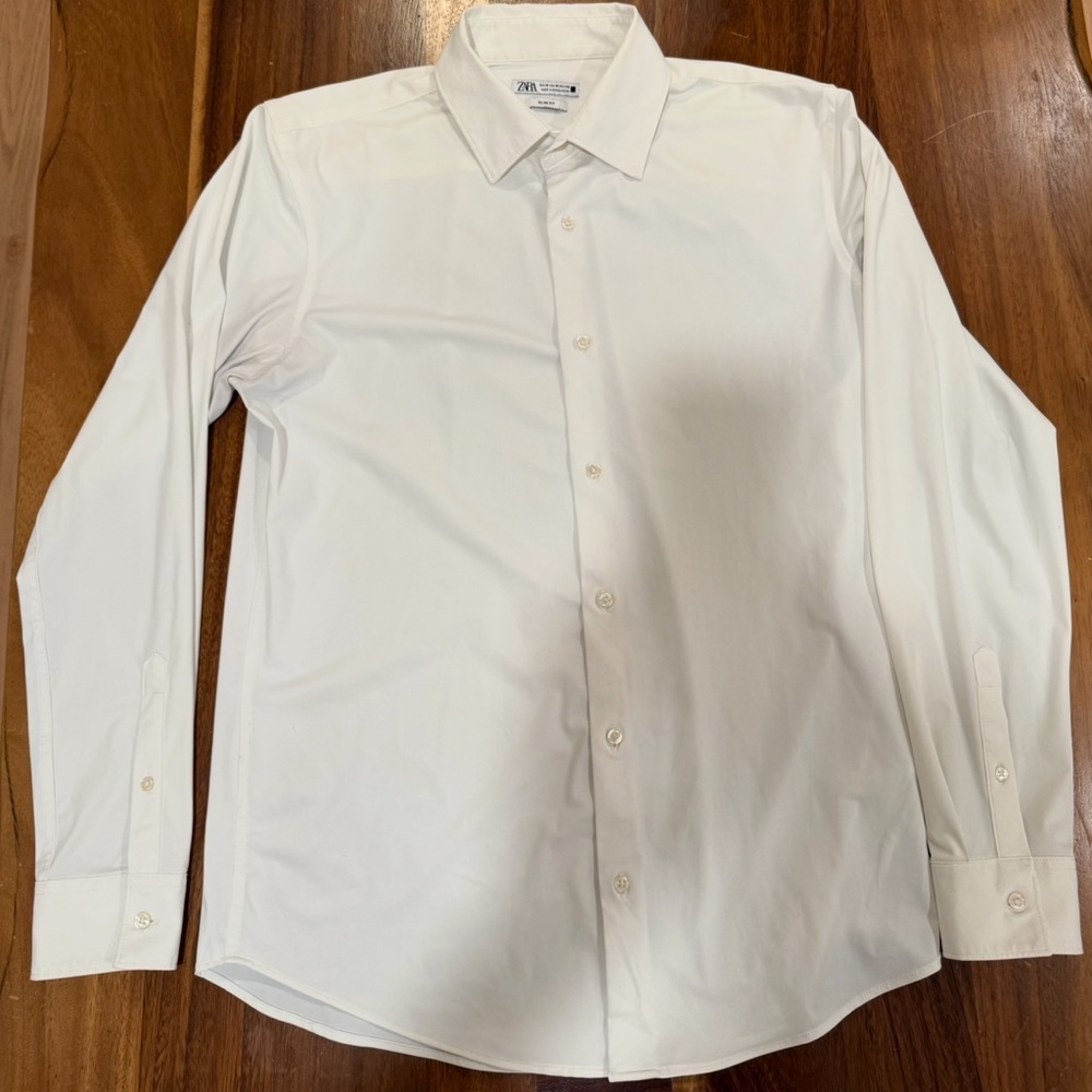 Zara White Stretch Dress Shirt Slim Fit